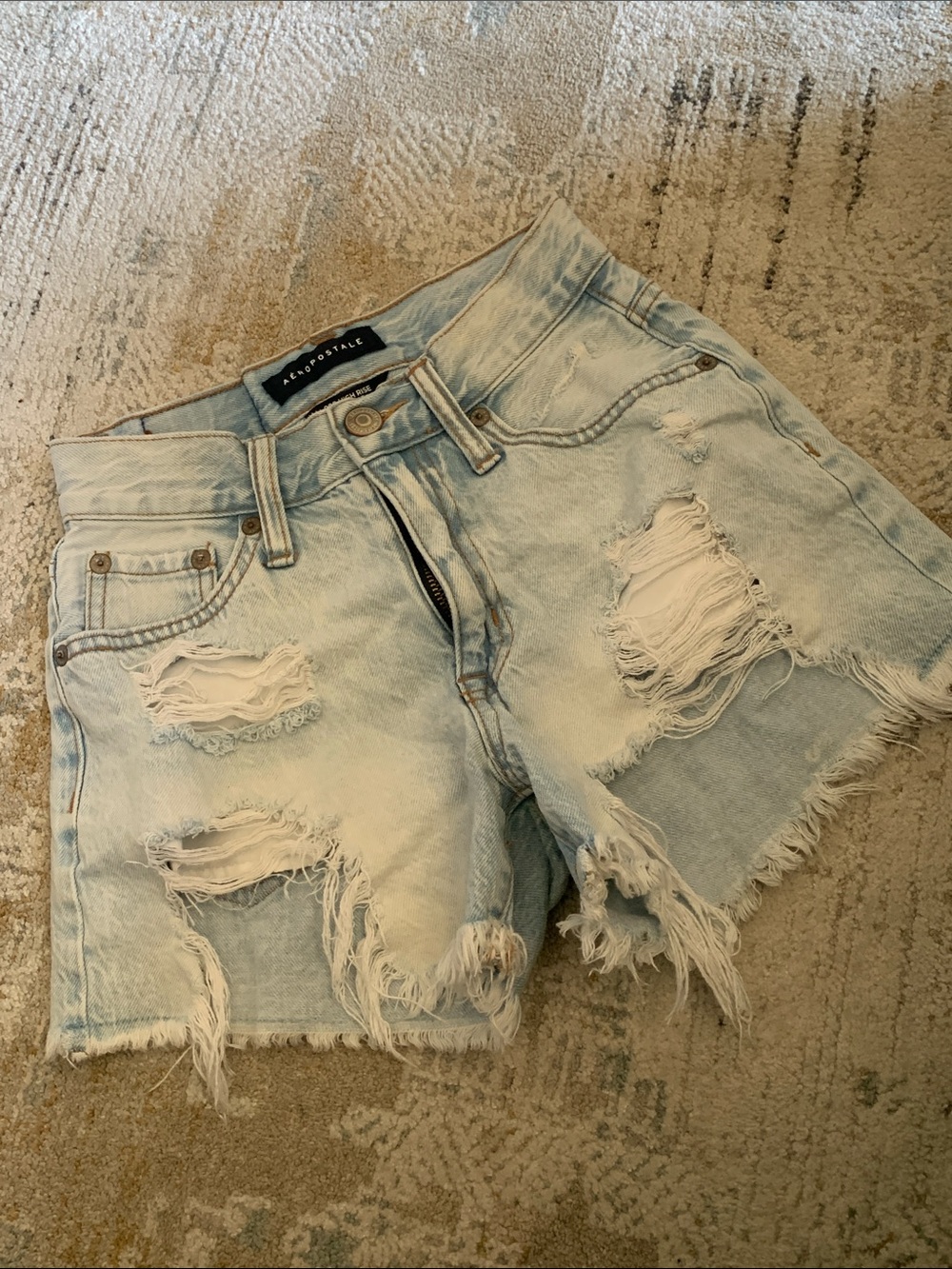 Aeropostale 90s high rise cut off Light Blue Distressed Shorts size 000